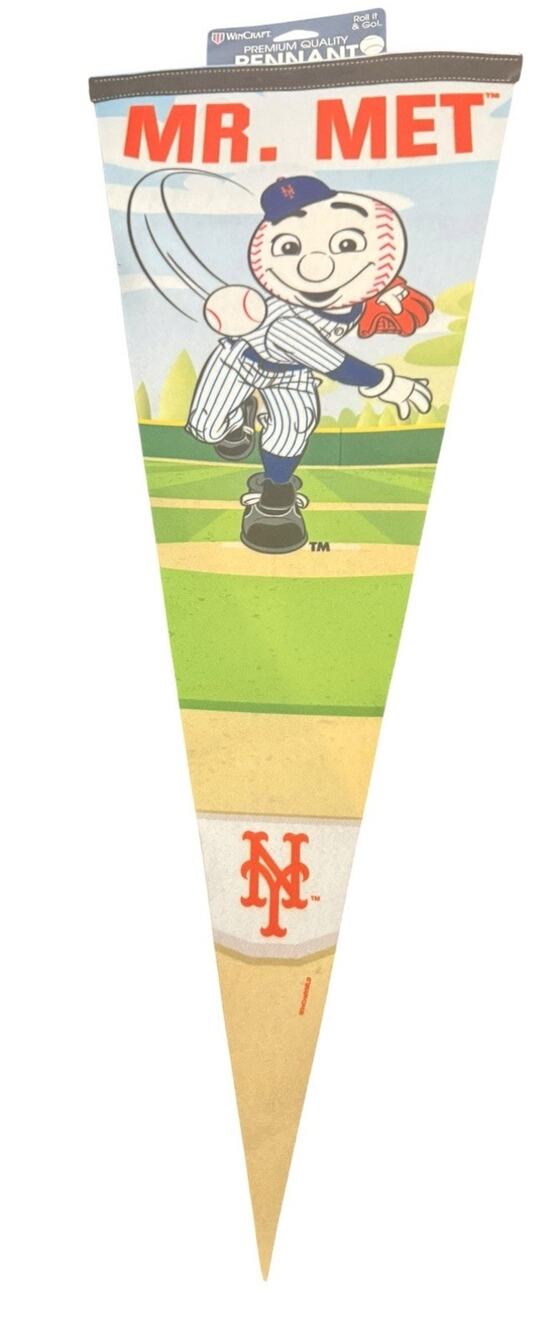 Brand New Mr Met Pennant Wincraft Premium Quality MLB Baseball Flag Mascot Logo